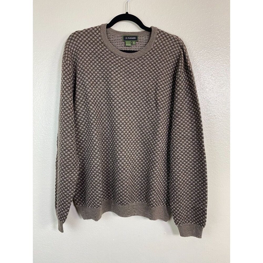JJ. Farmer Merino Wool Brown Sweater Men size‎ XL Patterned Crewneck Grandpacore